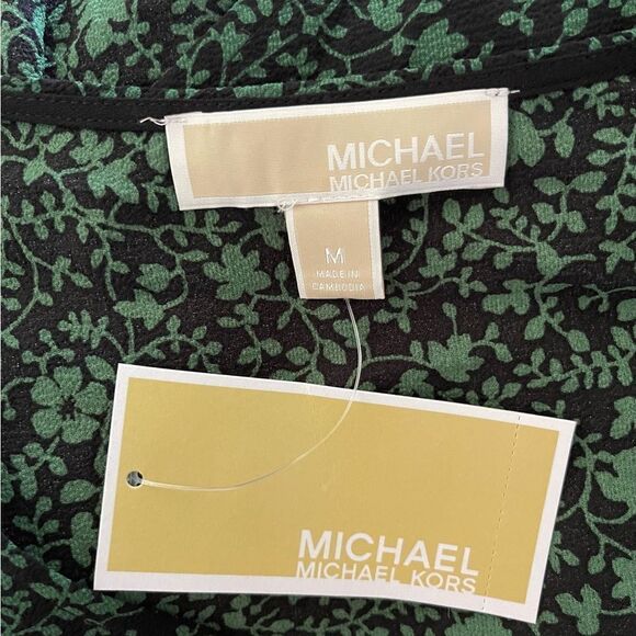 Michael Kors black & moss green floral print wrap front blouse sz PS, PM,XS, XXL - Picture 5 of 8